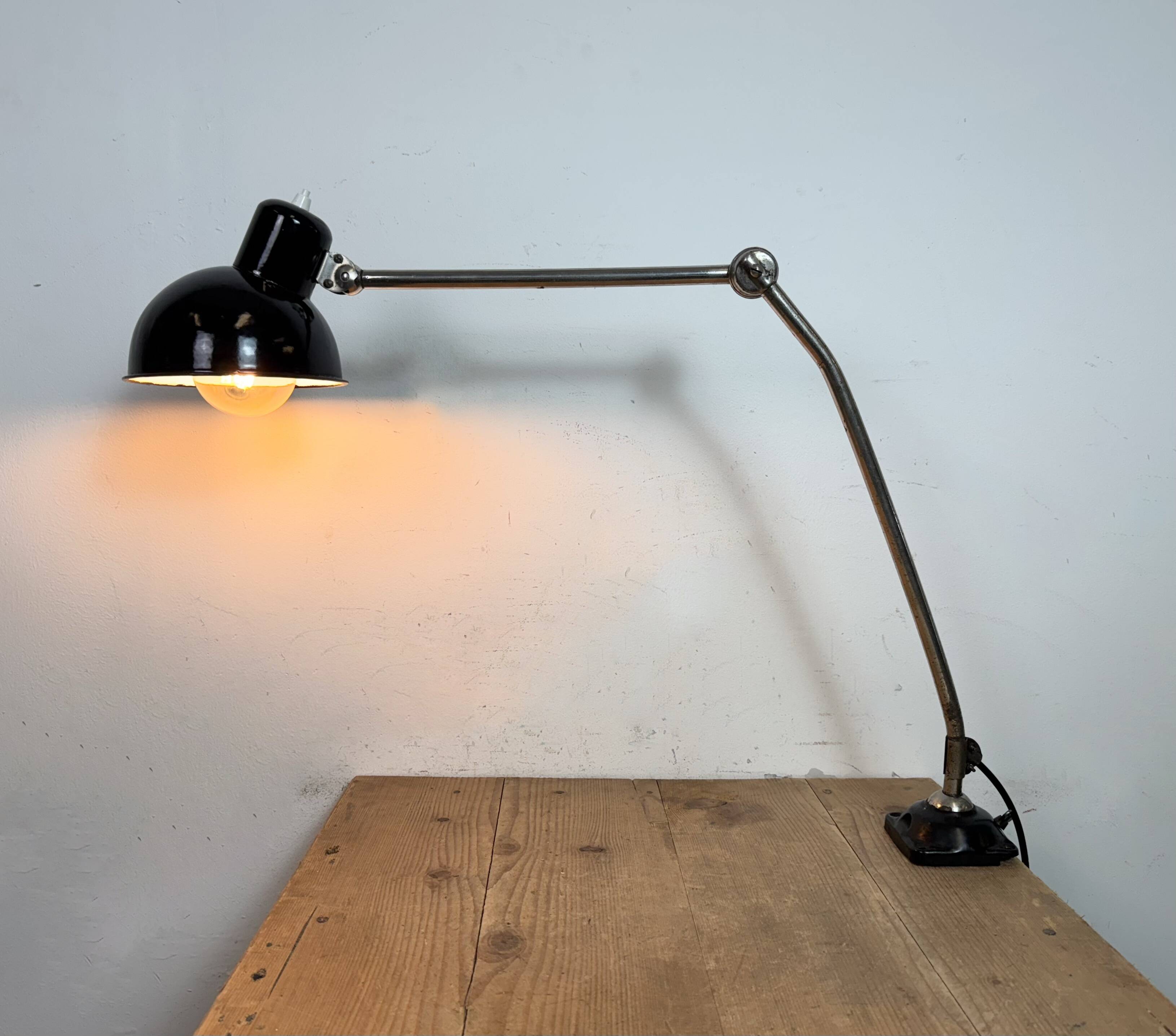 Industrial Workshop Black Enamel Desk Lamp, 1950s