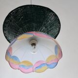 Suspension osier/rotin & verre vintage