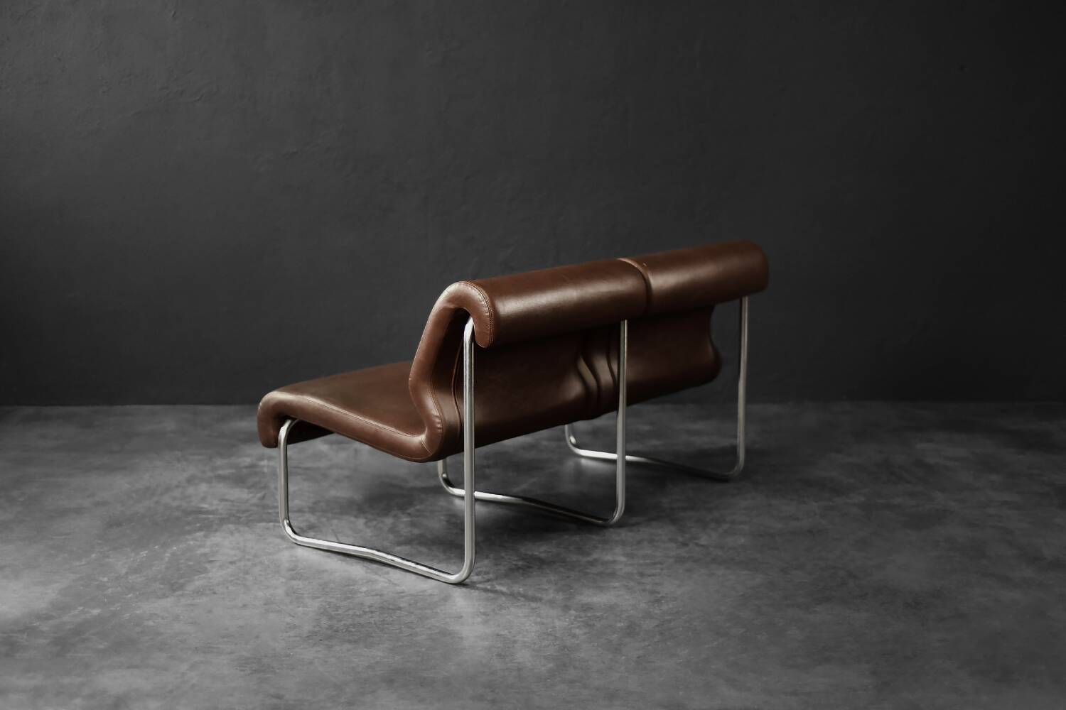 Vintage Mid-Century German Modern 2-Seater Brown Steel Frame Lounge Sofa
