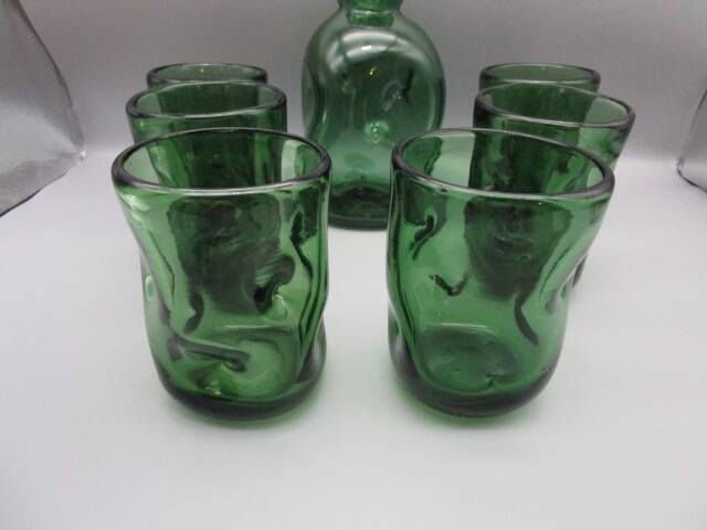 Carafe and 6 vintage Empoli glasses - 1960s