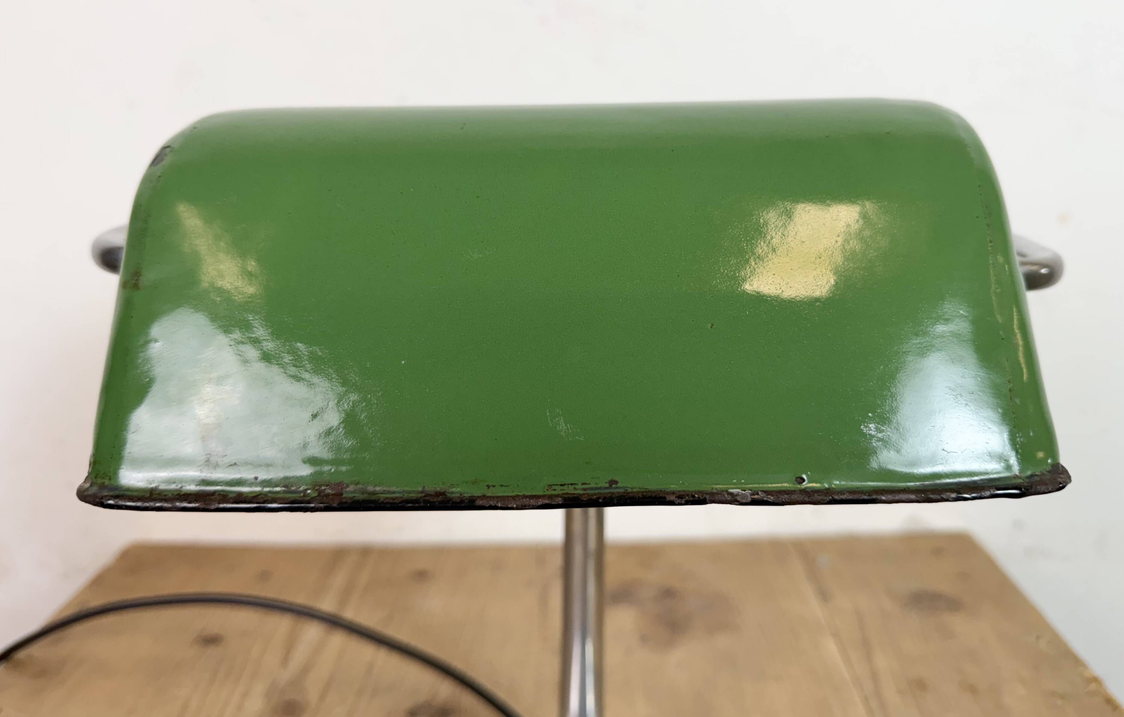 Vintage Green Enamel Banker Lamp, 1950s