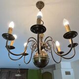 Large Dutch chandelier in bronzed brass 8 branches