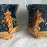 Pair of antique cache-pots in majolica – Art Nouveau 19th century