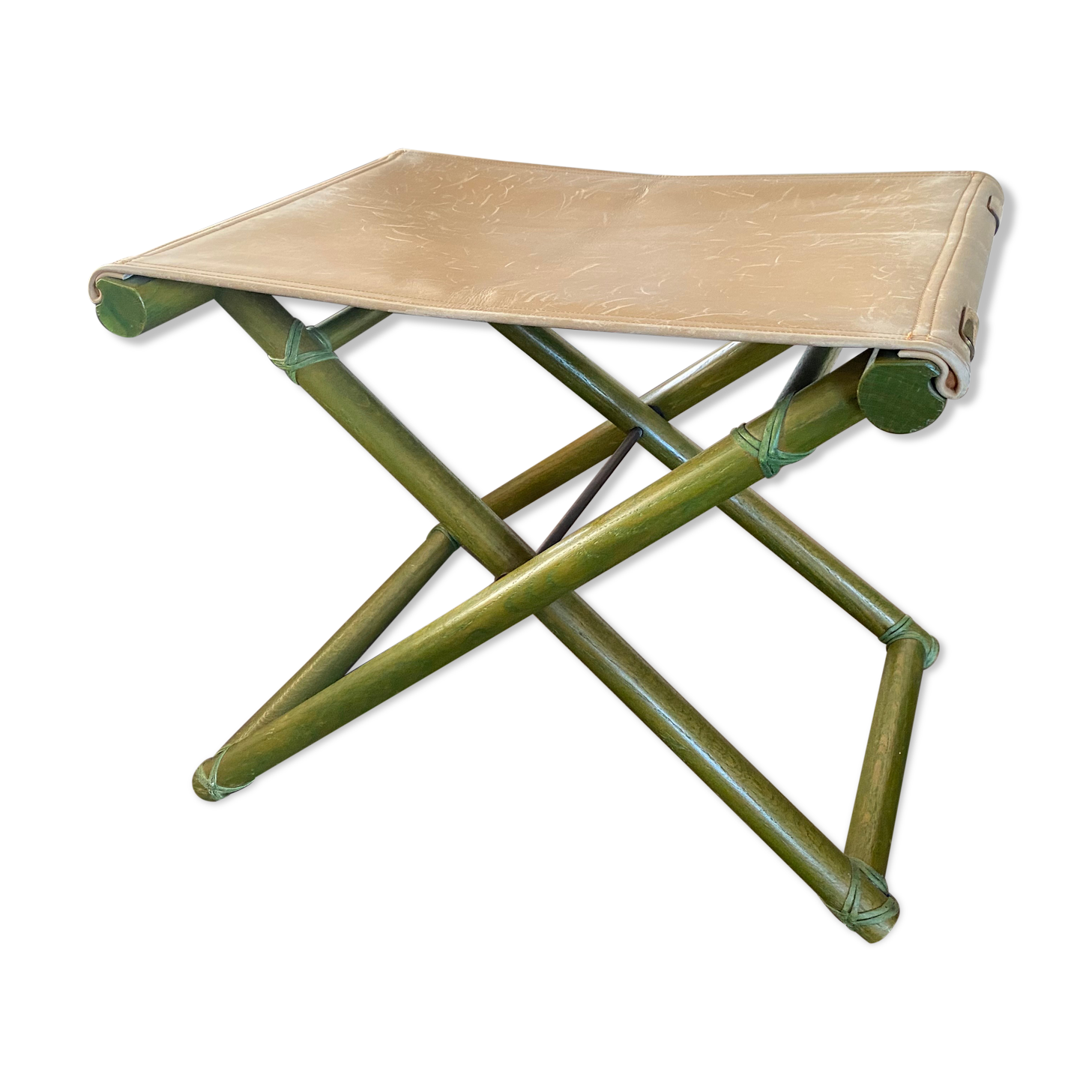 Tabouret pliable vintage Regency en hêtre italien et cuir