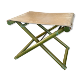 Tabouret pliable vintage Regency en hêtre italien et cuir