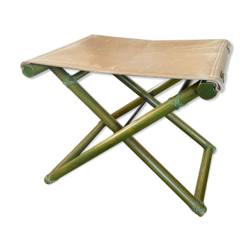 Tabouret pliable vintage Regency en hêtre italien et cuir