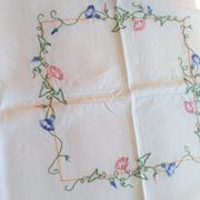 Antique linen tablecloth embroidered with flowers