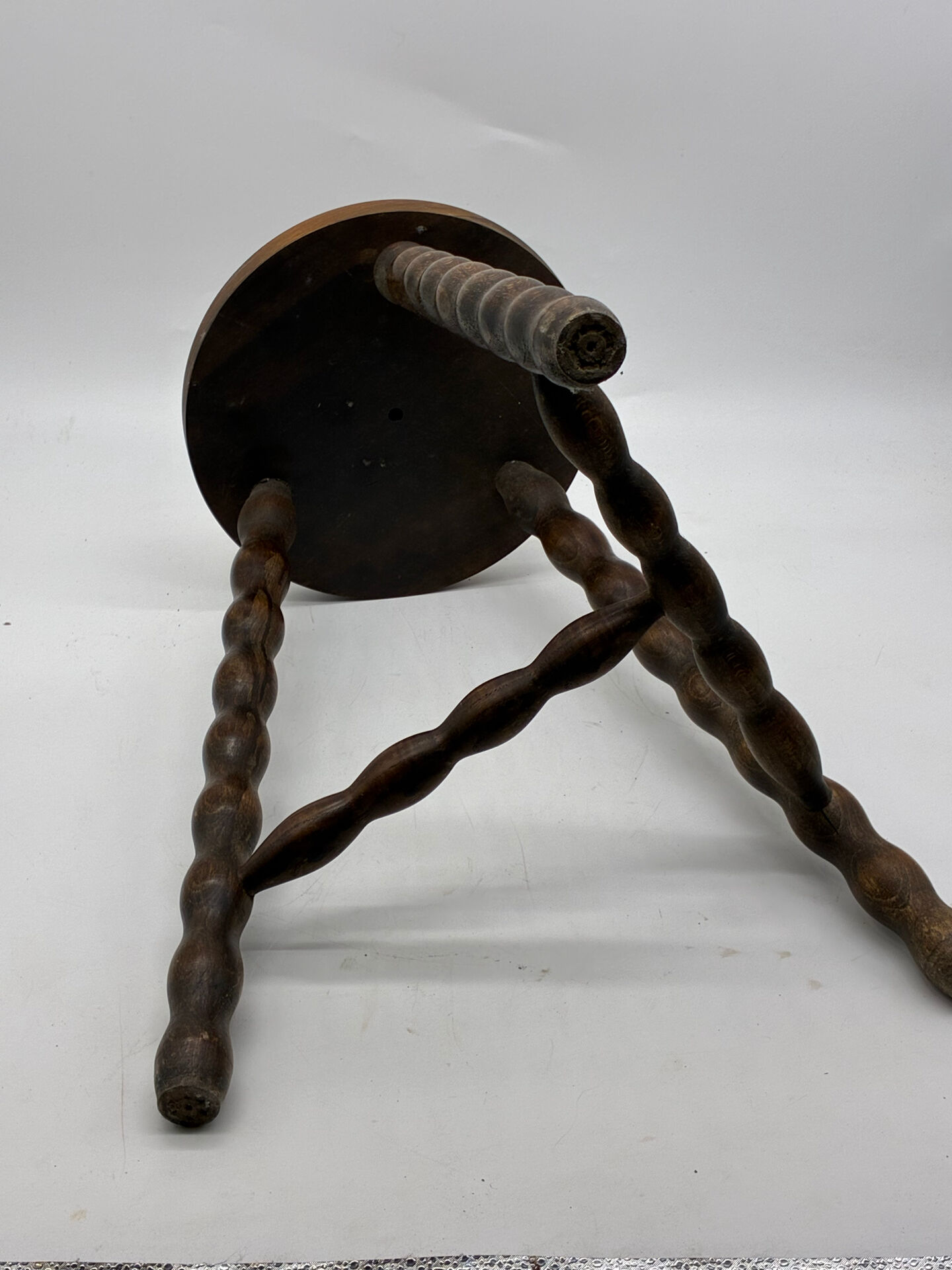 Vintage turned wood stool / plant stand / side table