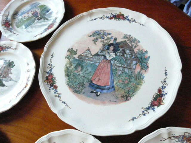 Dish and 12 plates Loux Obernai Sarreguemines Faience ancienne - Dessert service
