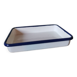 Blue and white vintage enamelled metal dish