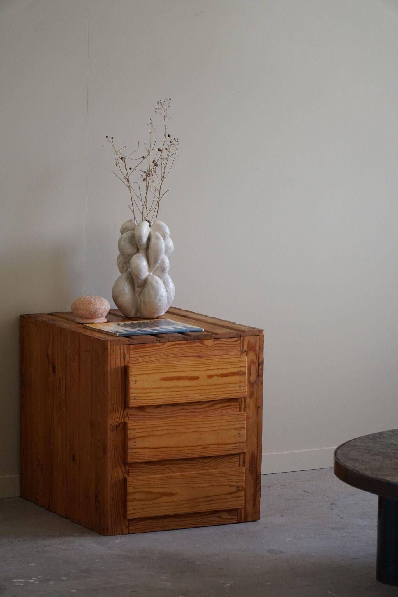 Free-standing primitive pine commode, mid-century Swedish, 1950s.