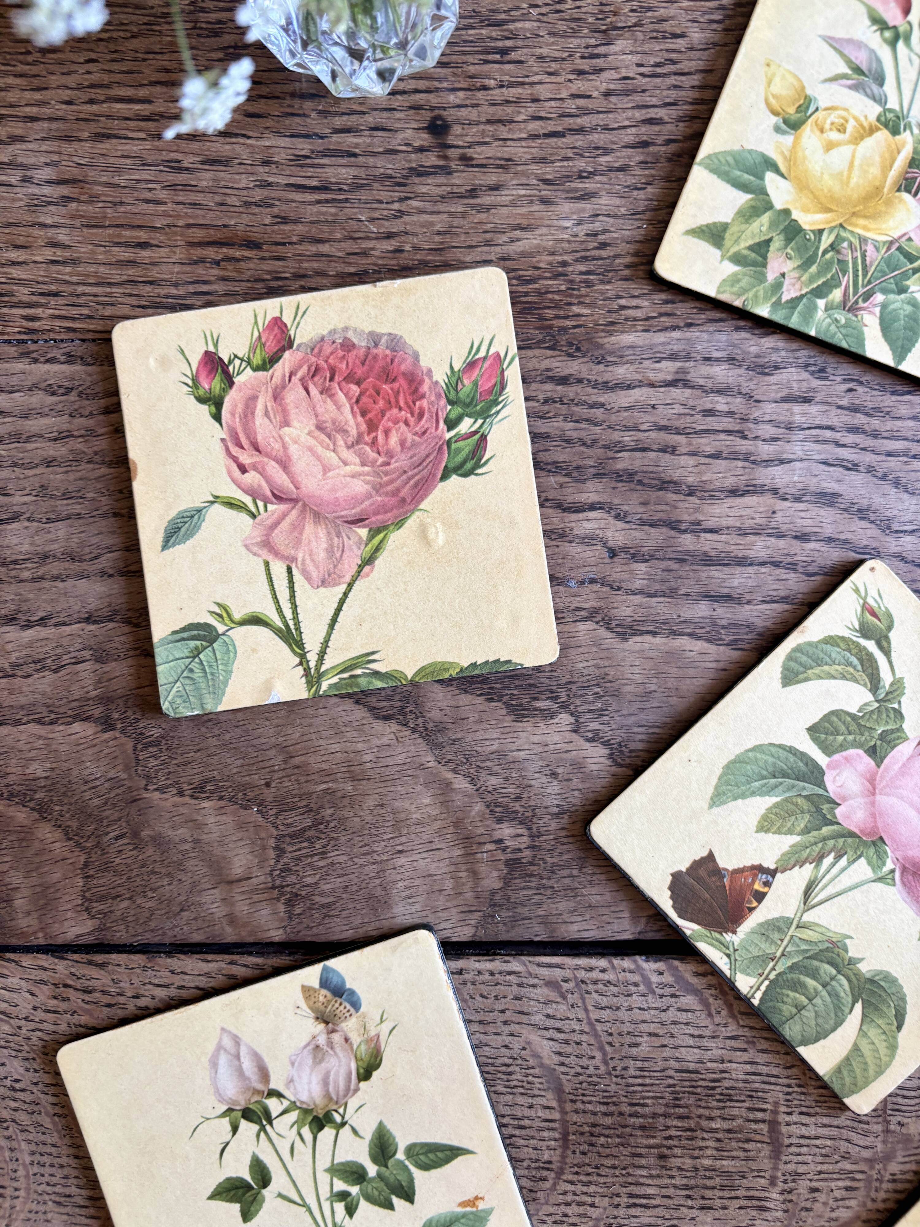 6 dessous de verre vintage décor Redouté