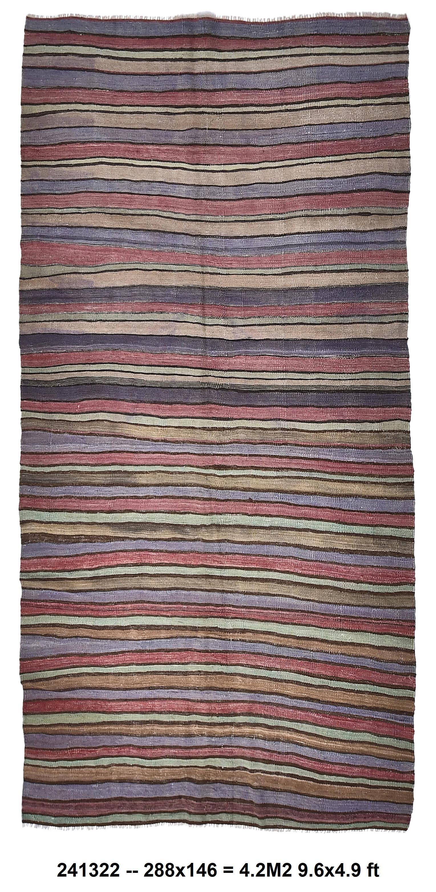 Blue & Green Striped Kilim Rug 146x288Cm SK 241322