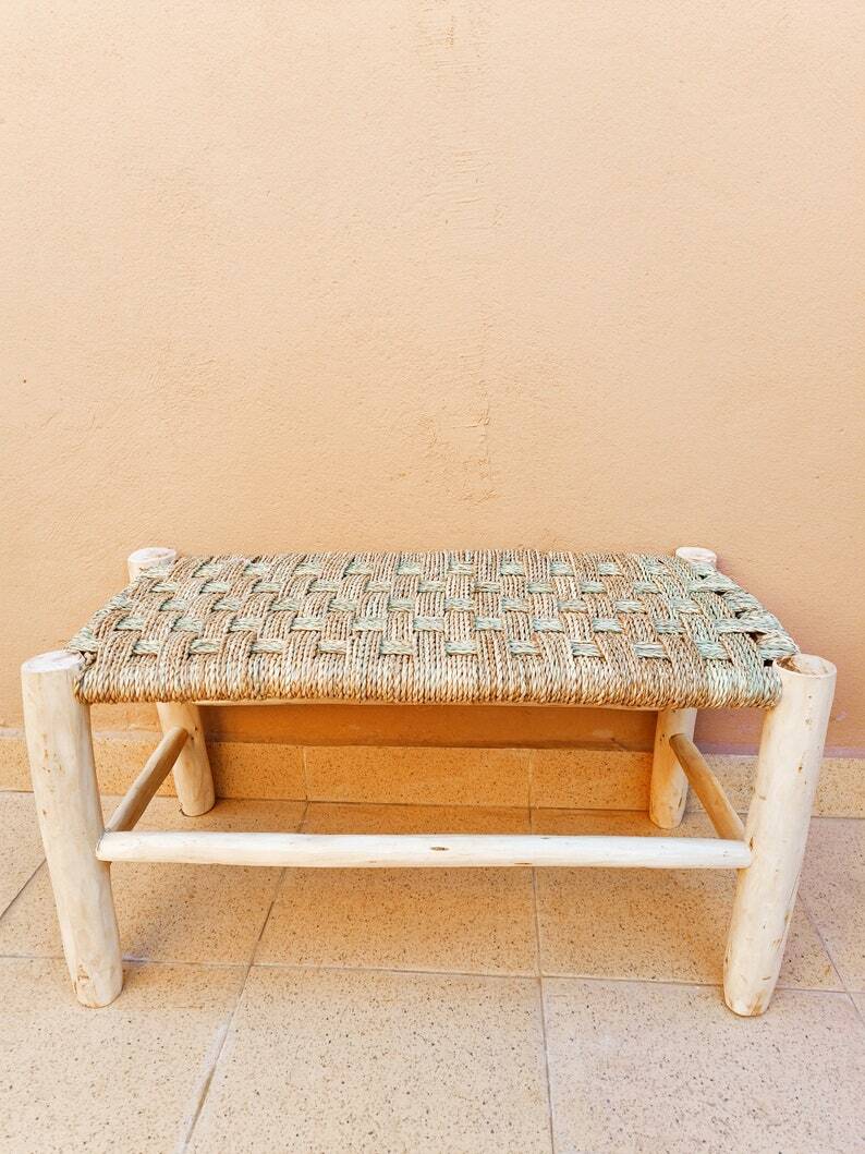 Solid wood and natural wicker bench, rattan bench, wooden bench, bench