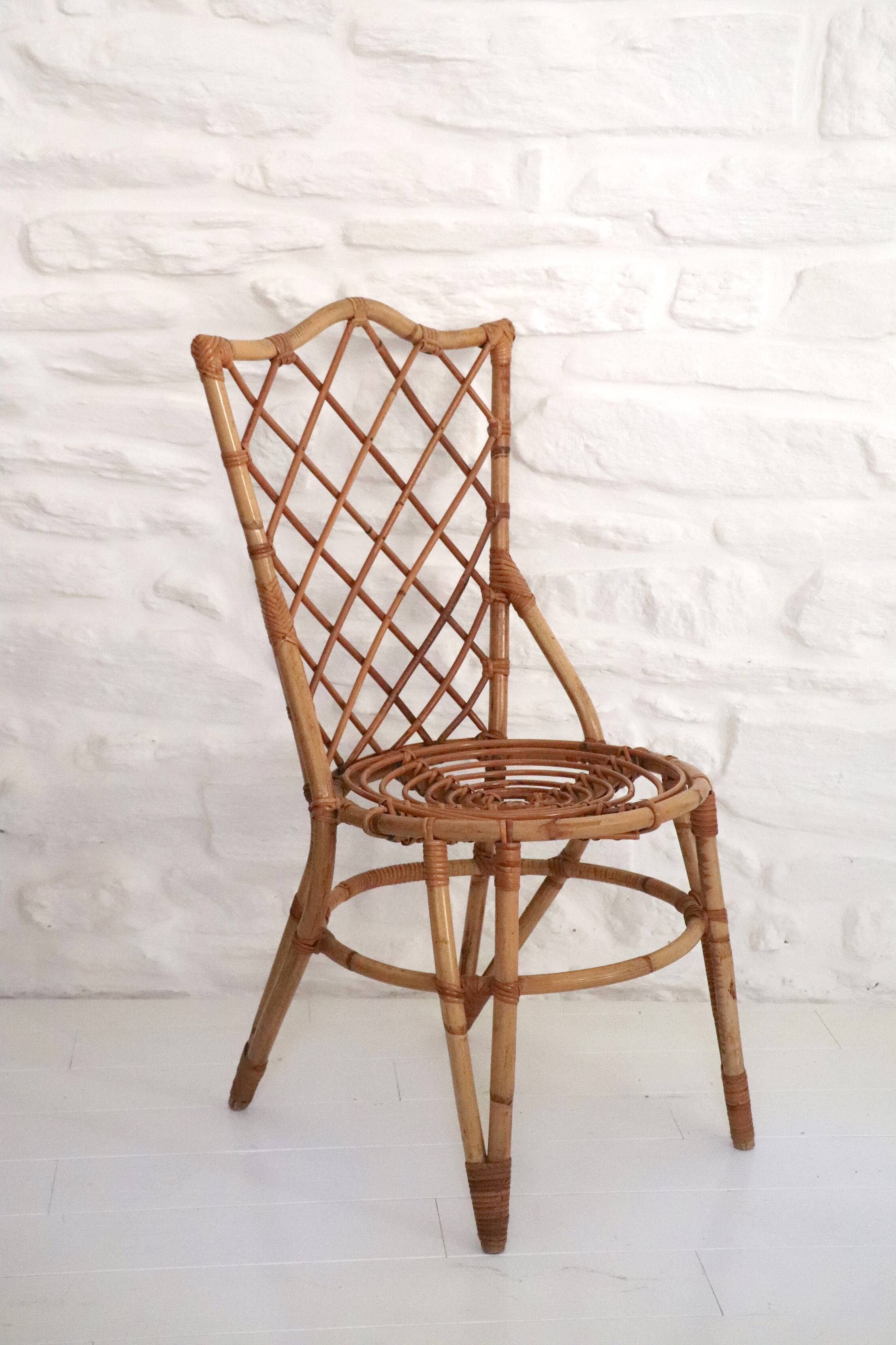 Desk and chair in rattan, Louis Sognot, 1950s-1960s.