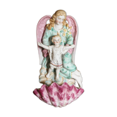 Baptismal font, Virgin with Child in polychrome biscuit, 19th century