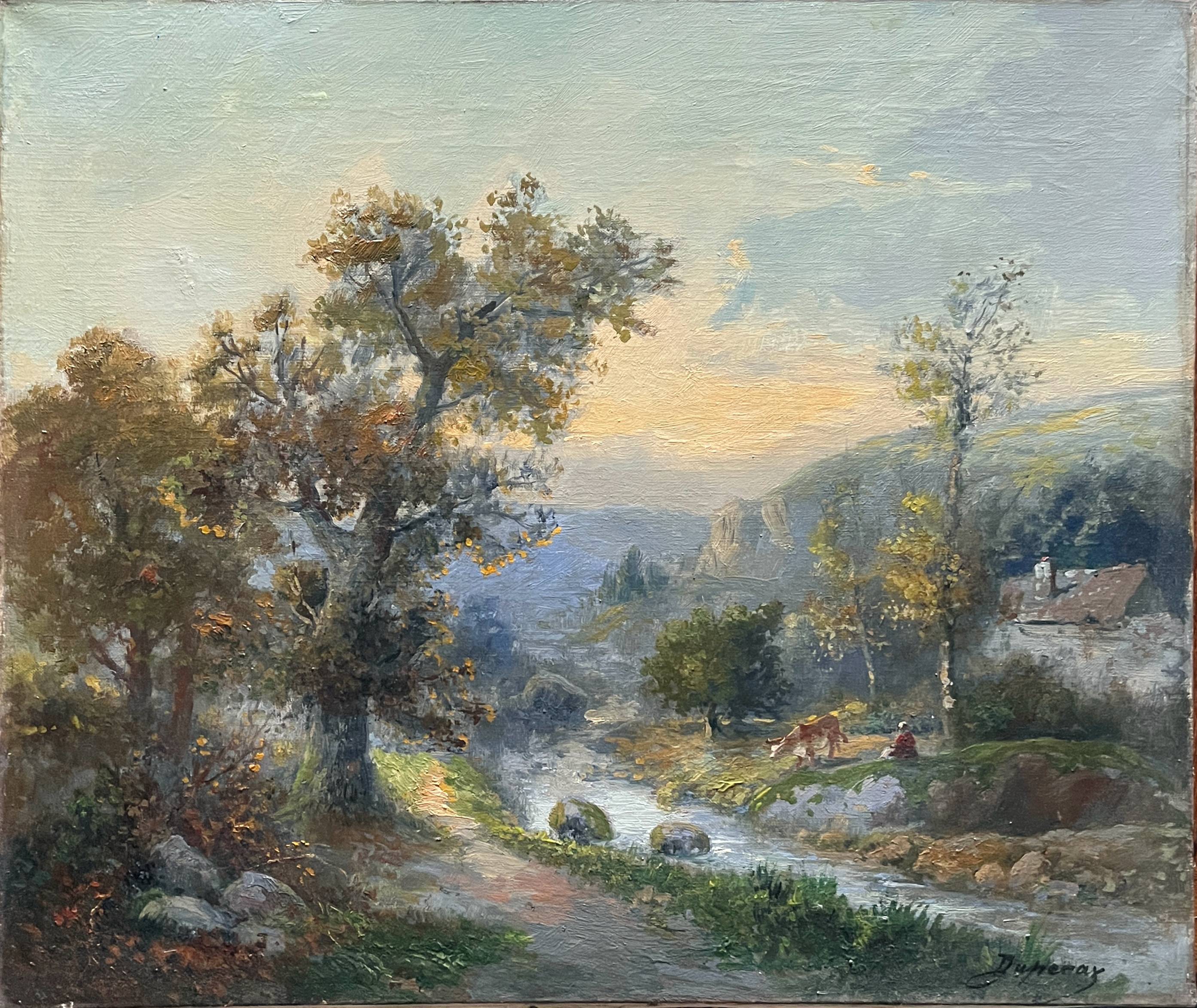 Old HST painting: "Animated pastoral landscape" signed Duperay filigreeantiqu