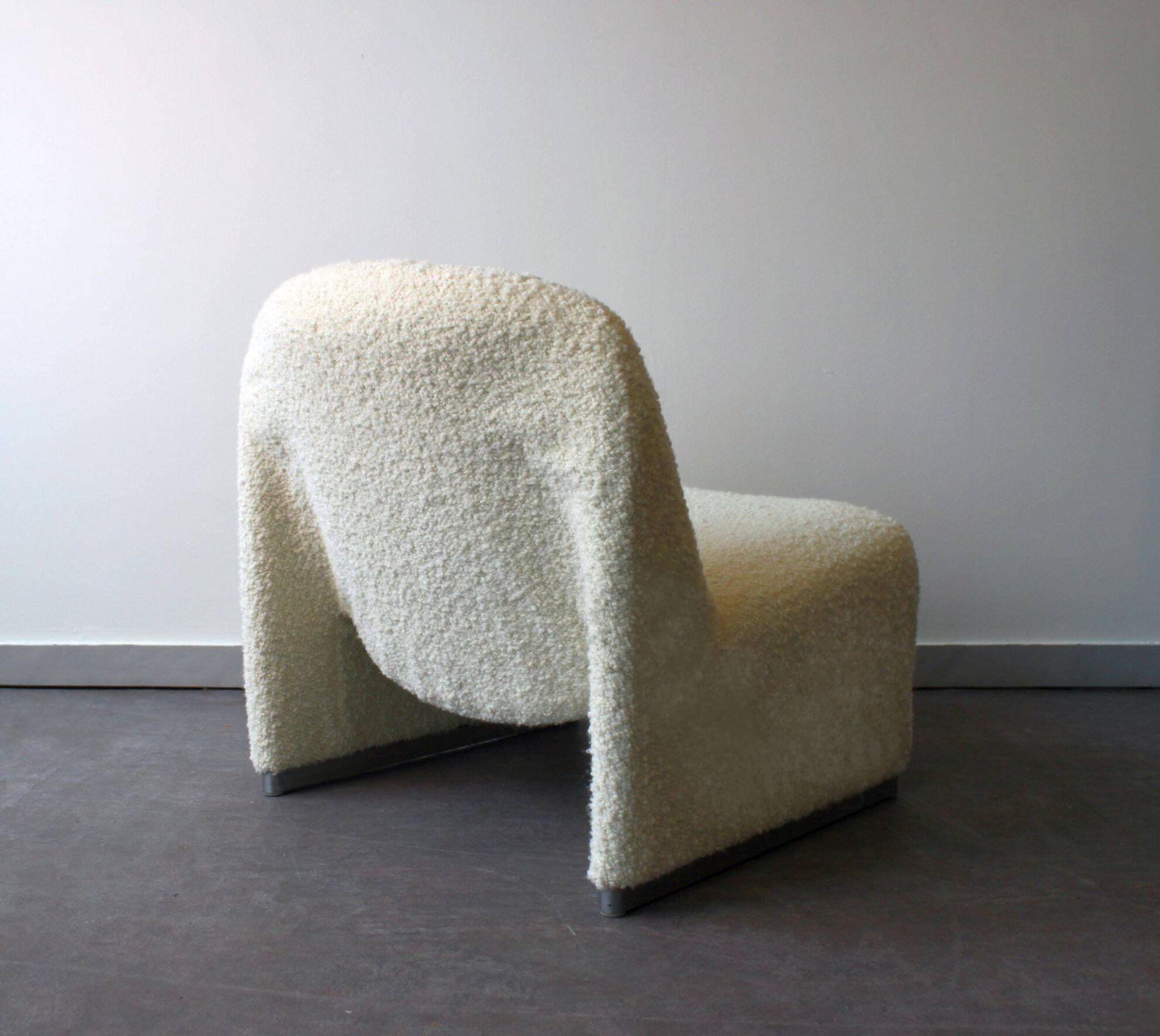 Pair of vintage Alky armchairs in steel and boucle wool by Giancarlo P.