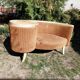 Brown fabric telephone bench from the 1960s with integrated table — Mid-Century style