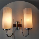 Double chrome and scandinavian teak wall lamp 50s