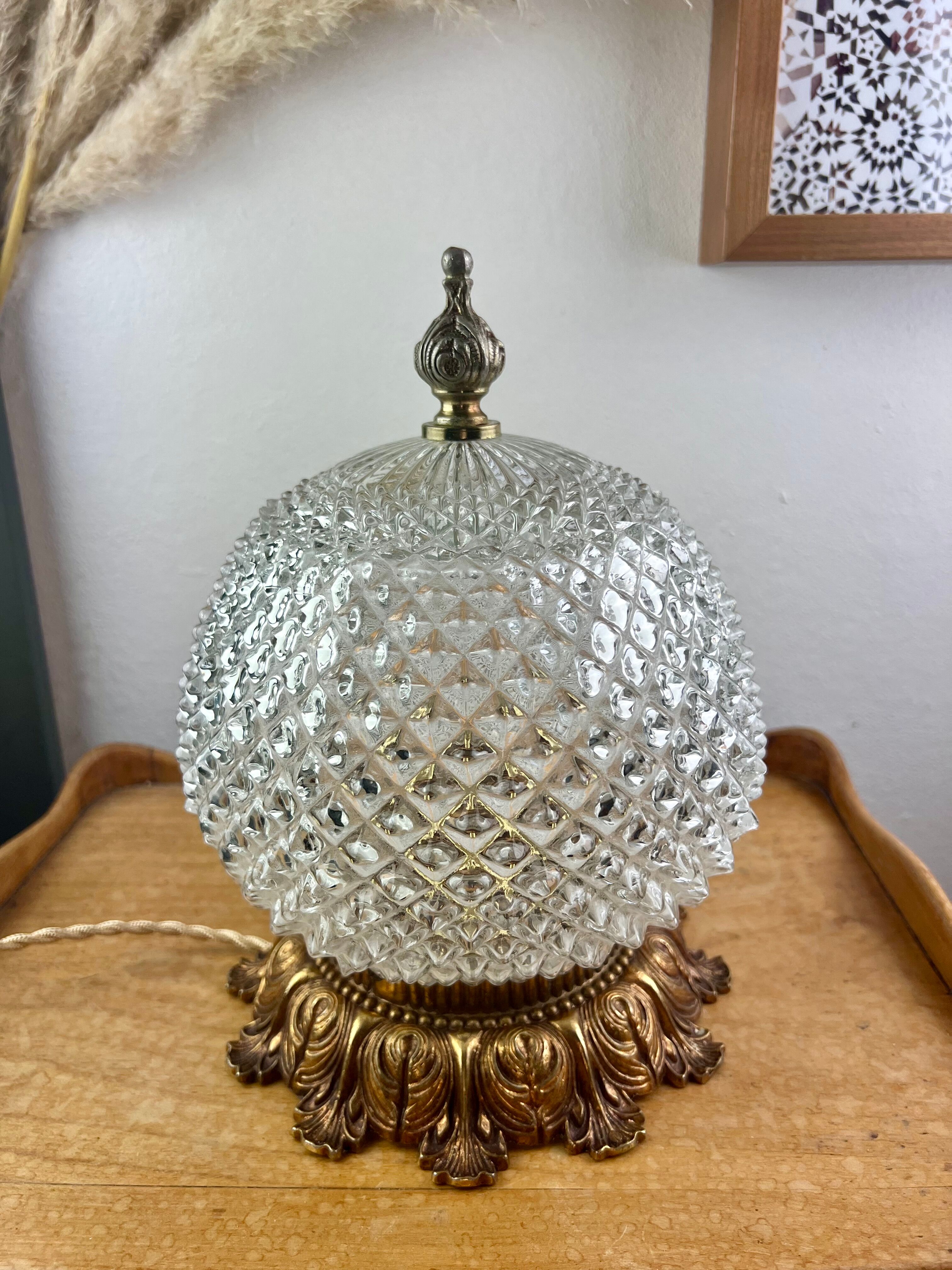 Old diamond tip table lamp - Glass and Bronze - Circa 1920
