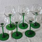 6 colored white wine glasses from Alsace in very good condition