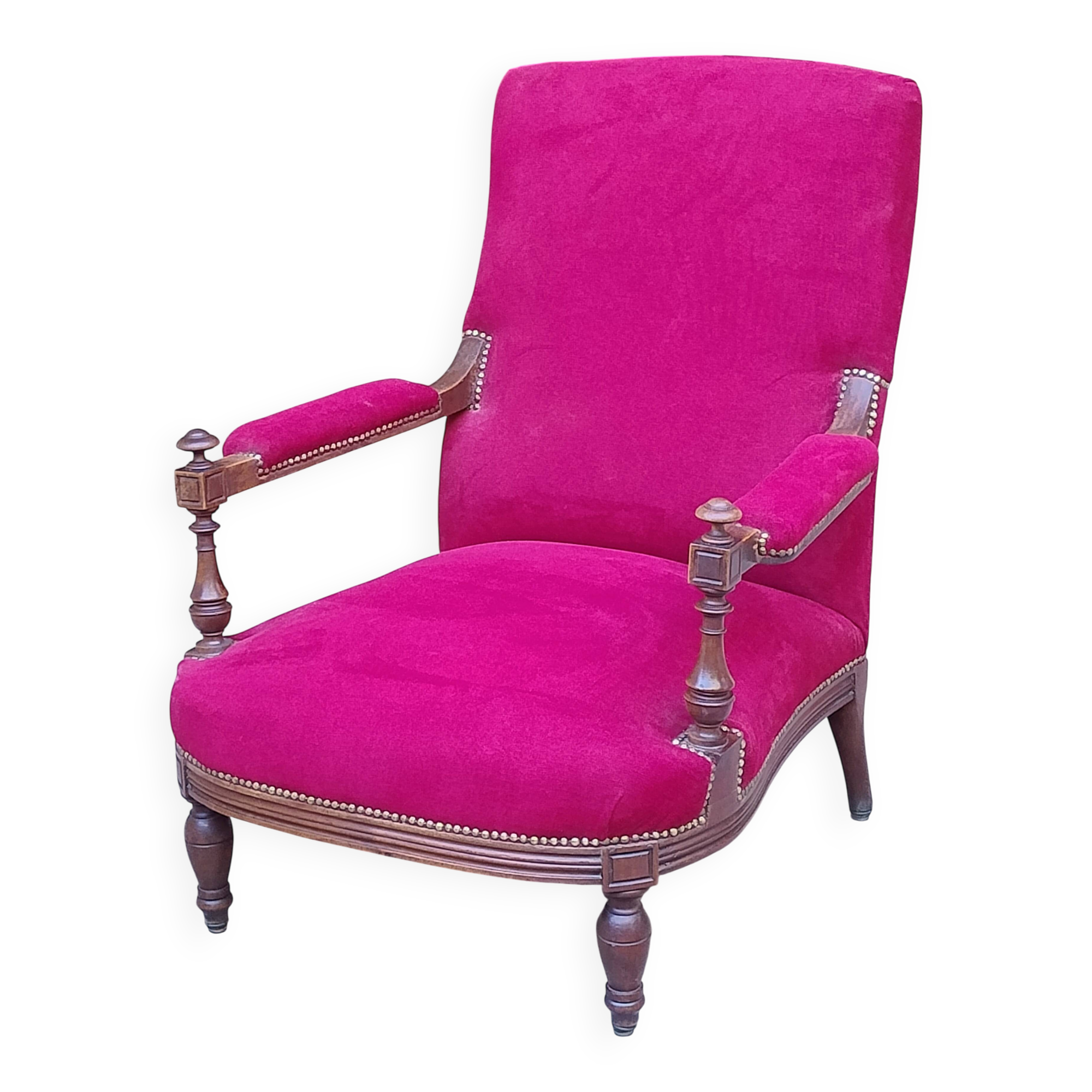 Bergère armchair (completely refurbished, including tacks, velvet fabric and seat)