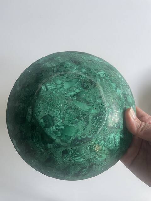 Bowls in natural malachite with brass edges - 1970s