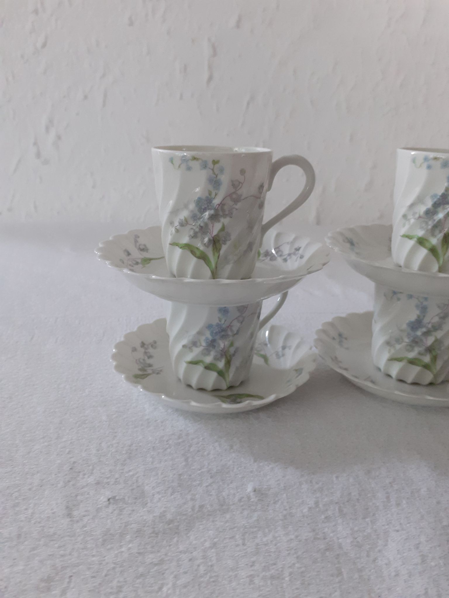 6 cups mocha Haviland model torso margaux blue flowers Limoges France