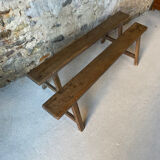 Pair of small antique solid wood benches