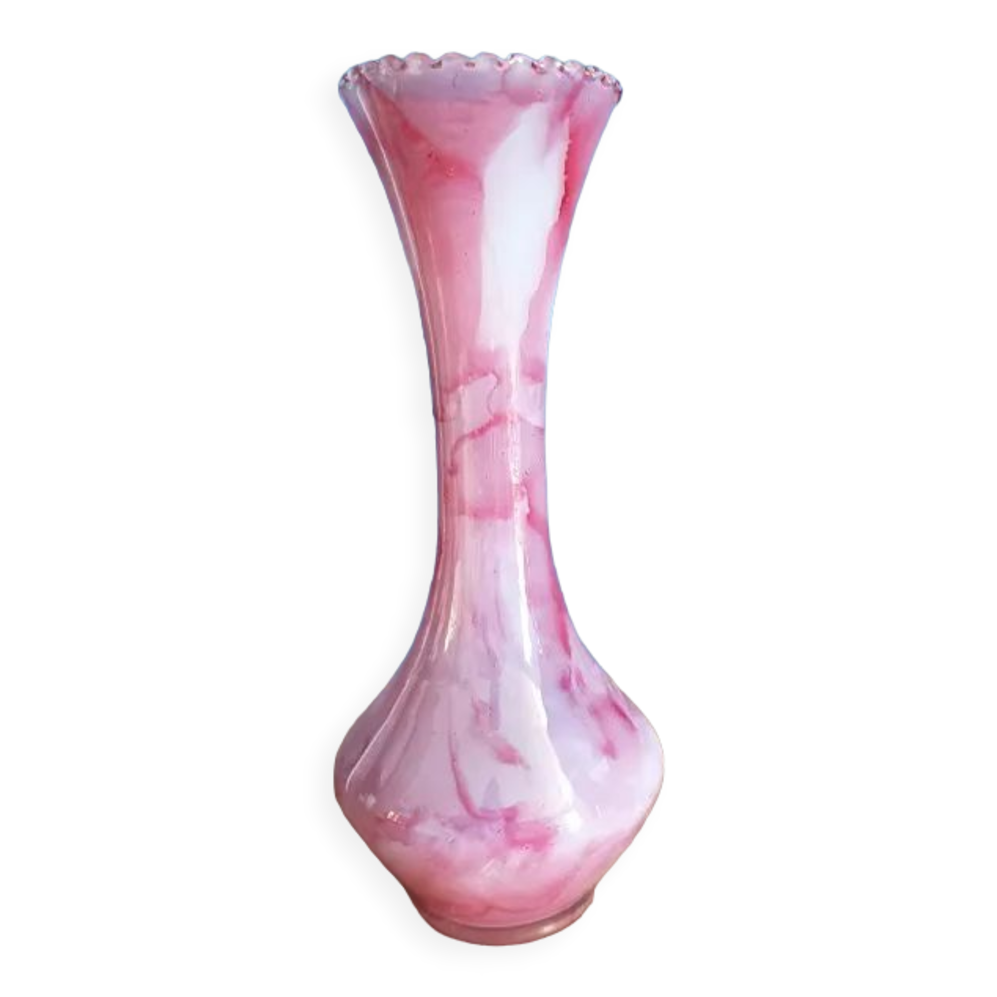 Vase blown glass jar variegated pink soliflore