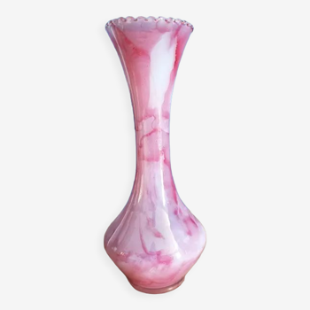 Vase blown glass jar variegated pink soliflore