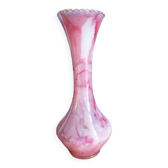 Vase blown glass jar variegated pink soliflore