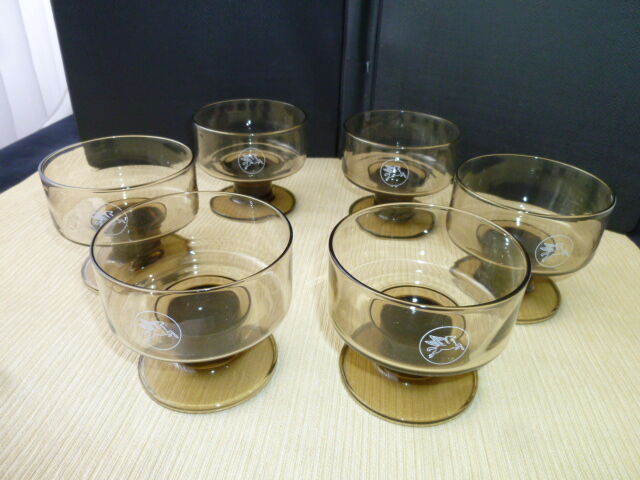 Set de 6 coupes en verre fumé vintage des années 70