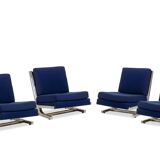 Pair of armchairs and pouf in chrome steel. 1970s, Valérian Rybar.