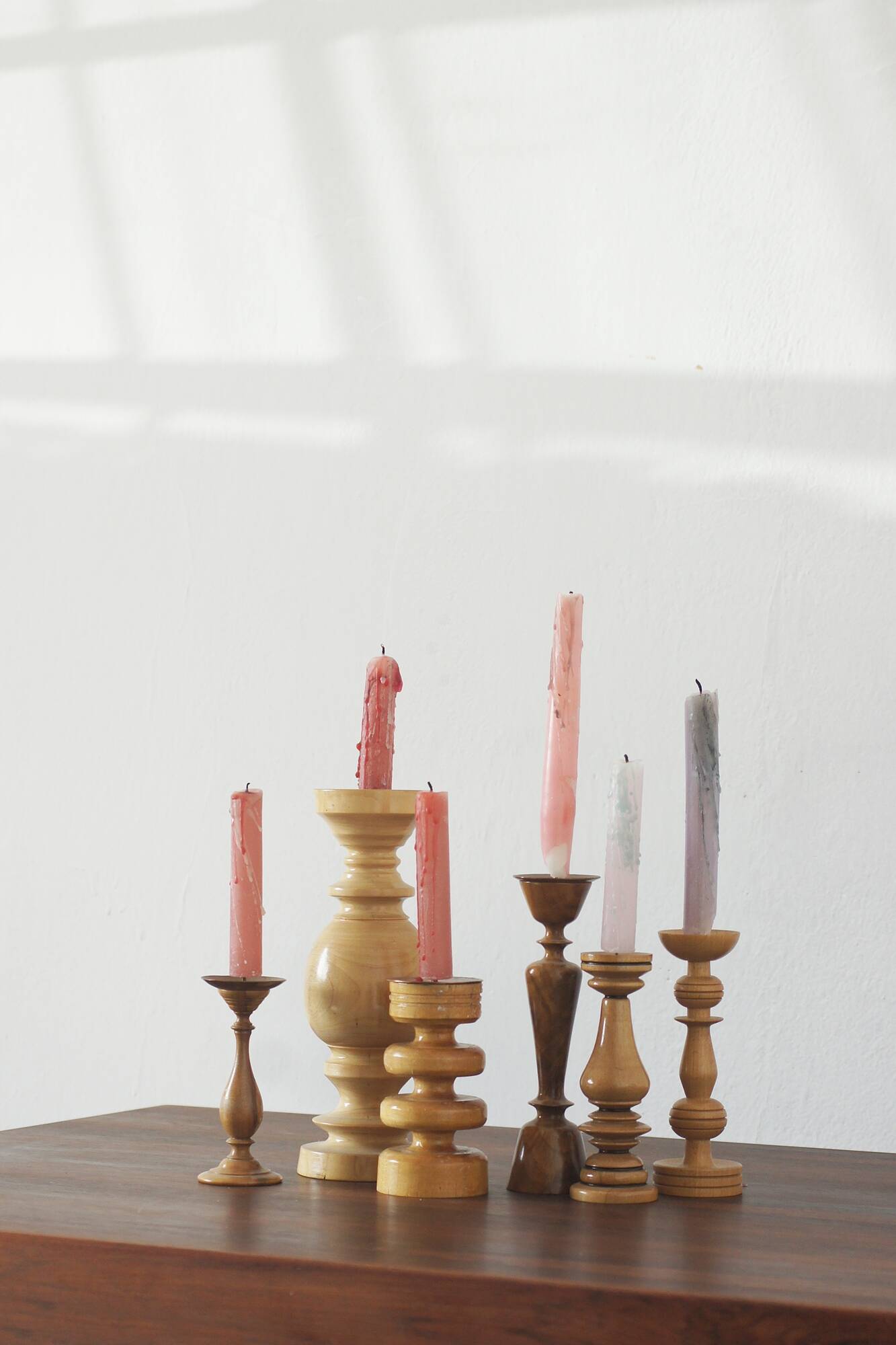 Scandinavian Wooden Candleholders, Set of 6