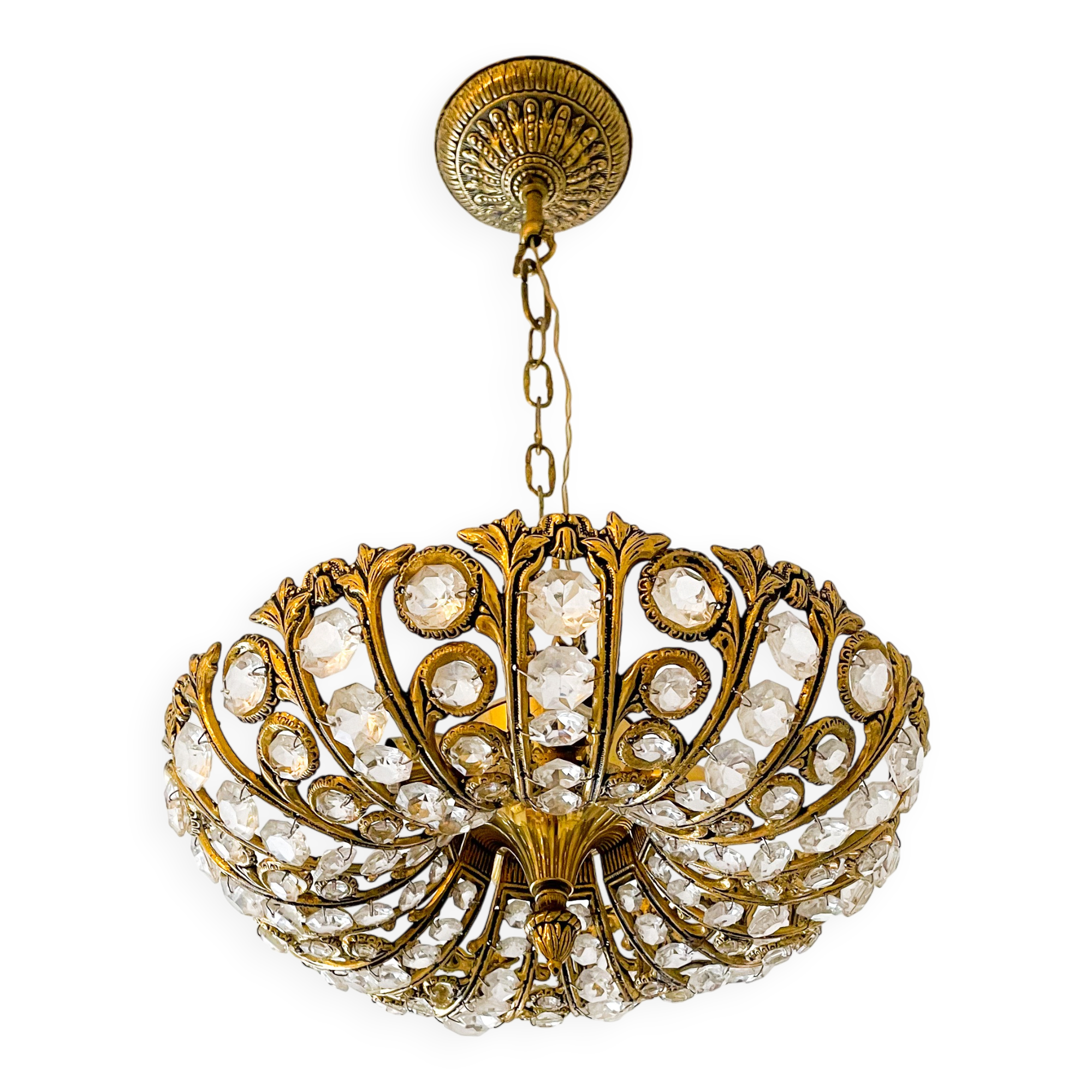 Vintage Palwa suspension in solid brass and crystal.