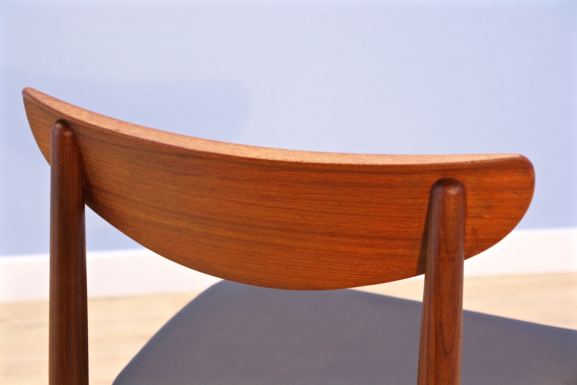Danish dining chair in teak with new upholstery in black leatherette, 1960s