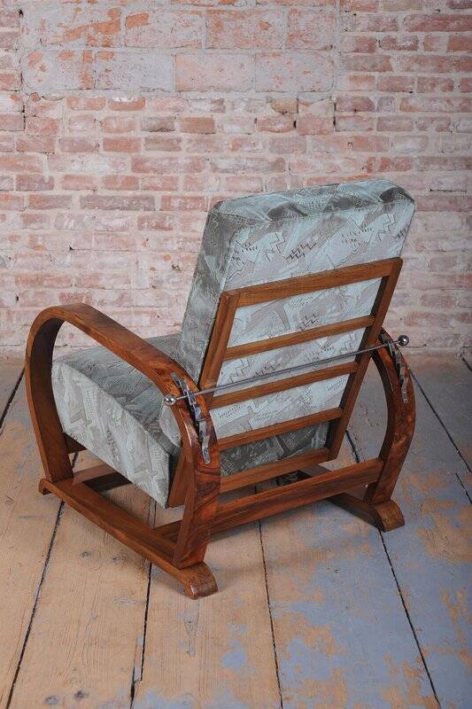 Czech Art Deco Walnut and Chrome Reclining Armchair, 1930s