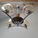 1960s Napako Mid-Century Modern Czech Four-Arm Glass Wood Chrome Chandelier