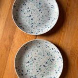 Set of 2 dinner plates and 2 dessert plates with blue terrazzo pattern