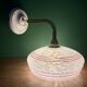 Vintage angled wall lamp with white clichy glass shade and red edging