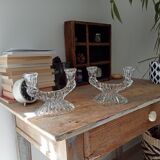 Paire de chandeliers vintage en verre ciselé années 60/70