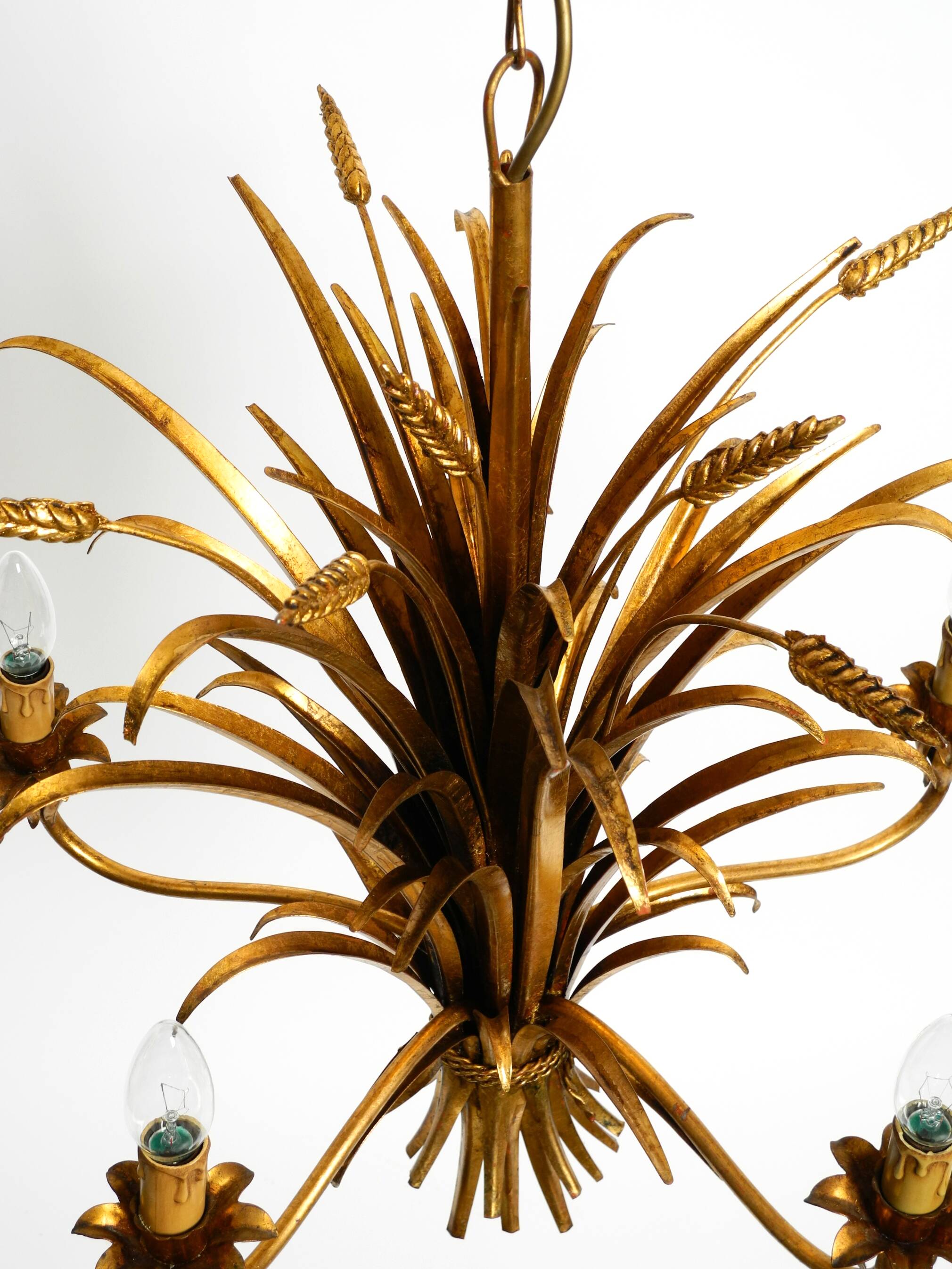 Beautiful huge 1970s gold-plated 5-arm tall metal chandelier by Hans Kögl