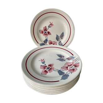 Set of 9 earthenware plates from Sarreguemines, model "Clématis"