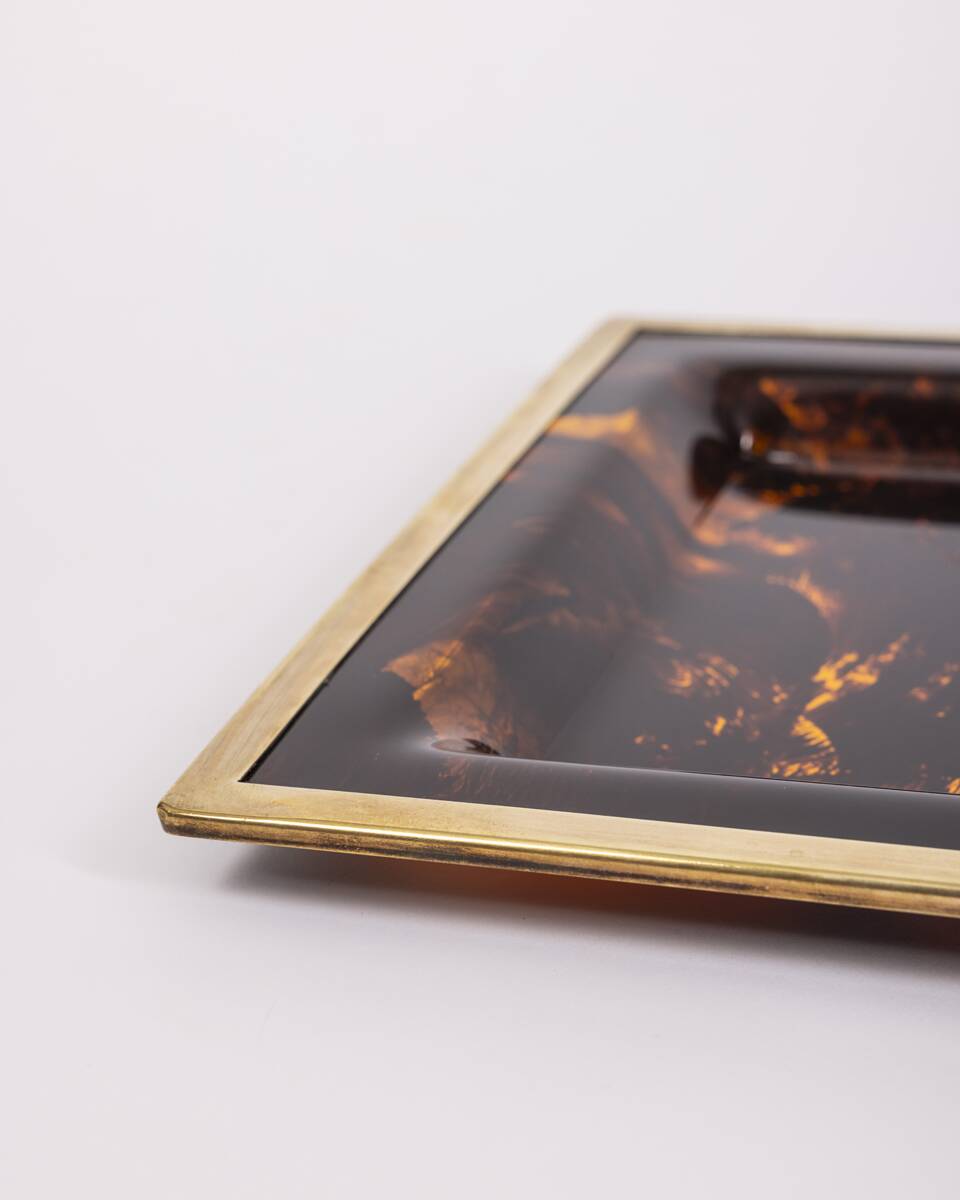 Vintage Italian Brass and Acrylic Glass Tray, 1970s