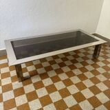 Rectangular coffee table in chrome steel and smoked glass from the 70s