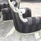 A pair of vintage armchairs, 1980s, lacquered wood and fabric