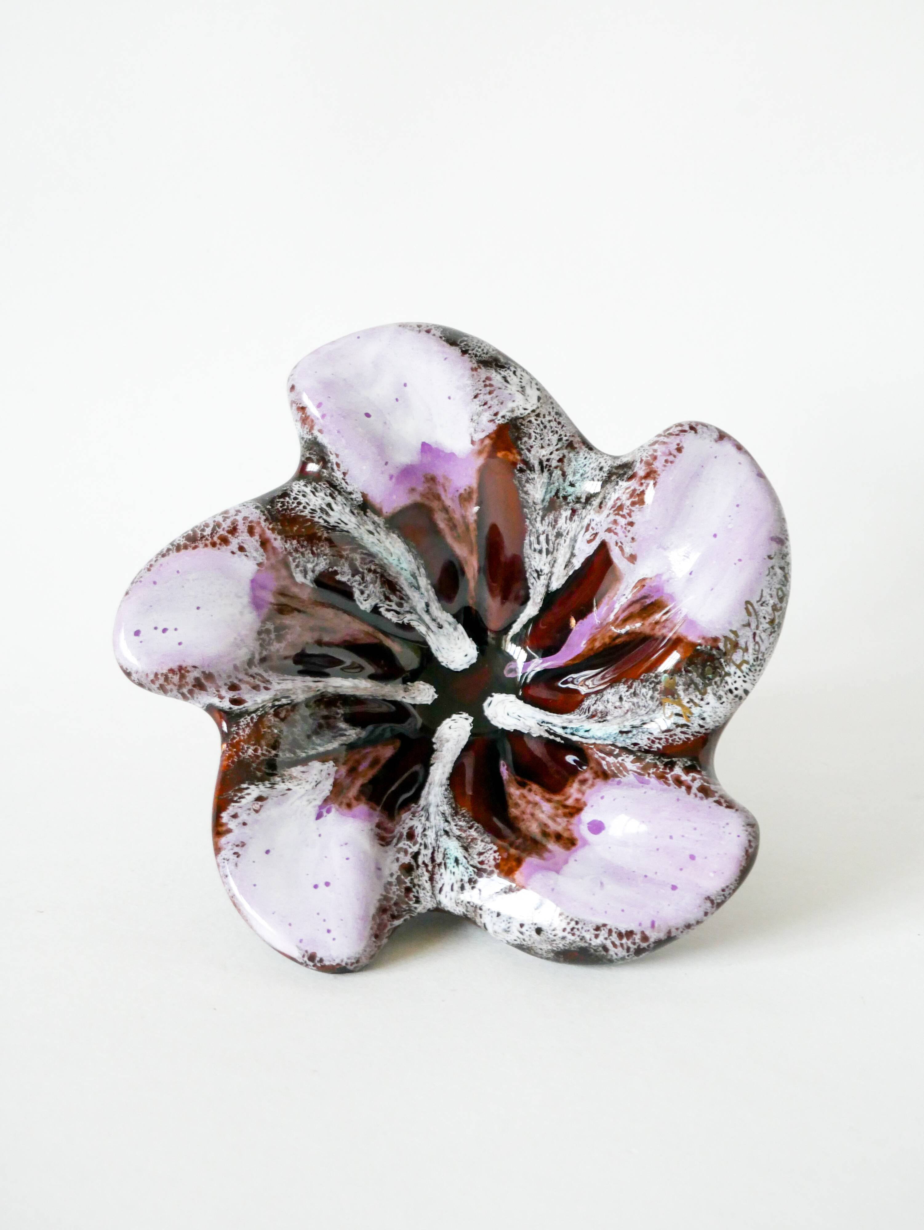 Purple lilac and brown star ceramic pocket tray / cup 1970