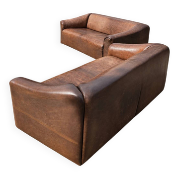 2 x Desede sofa / De Sede / Brown leather / DS-47 / matching patina of age /